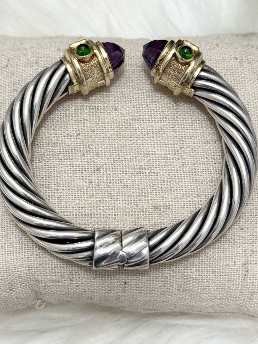 David Yurman 10mm Renaissance Amethyst Pink Tourmaline Emerald Cable Bracelet - Picture 6 of 16